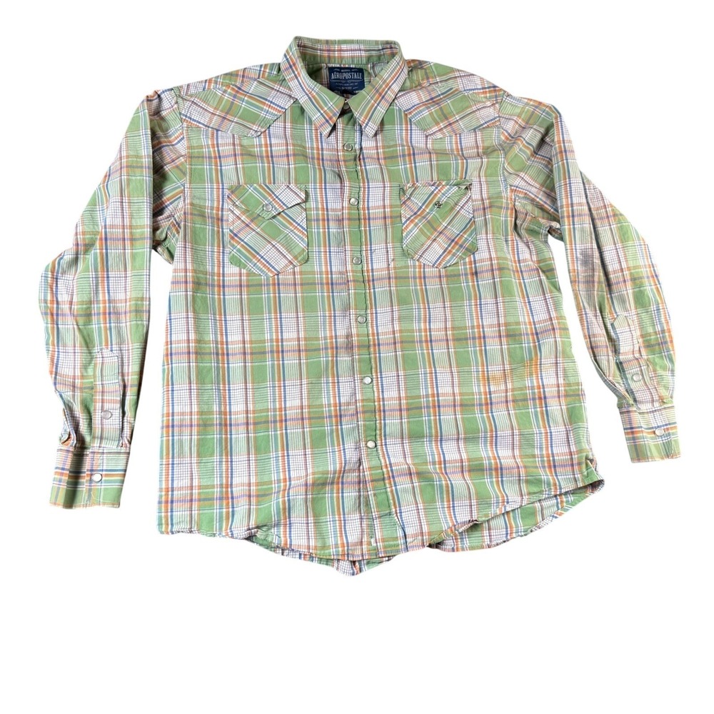 Aeropostale Mens Plaid Slim Fit Long Sleeve Western Snap Button Shirt XL
